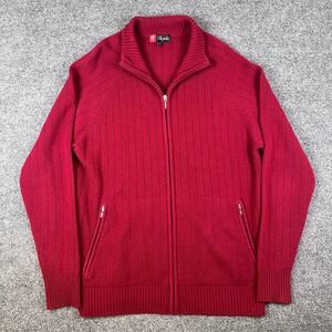 Shephe 100% Cashmere Sweater Mens L Red Full Zip Cardigan Ribbed Soft